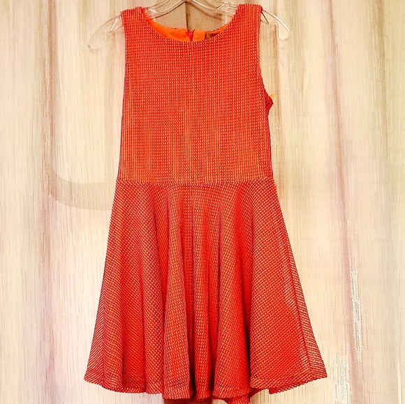 Girls neon pink dress with blue overlay - Picture 1 of 1